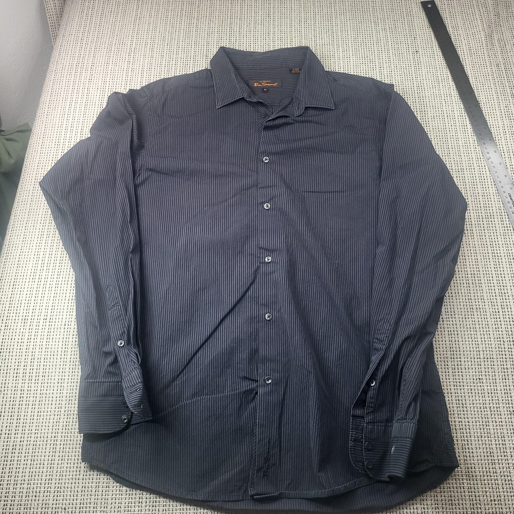 Ben Sherman Shirt Mens XL Blue Stripe Regular Fit Dress Long Sleeve Business